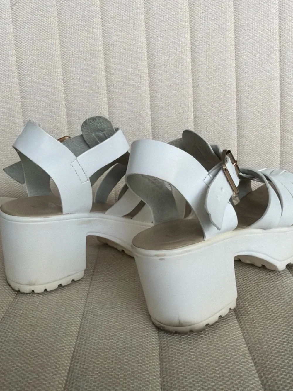 White Platform Sandals with Buckle